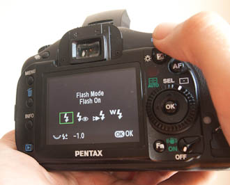 setting flash exposure compensation on a Pentax K20D camera setting flash exposure compensation on a Pentax K20D camera