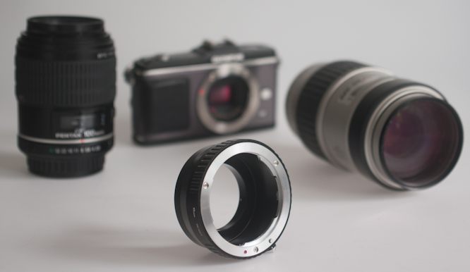 entax K to M43 adaptor with camera / lenses Pentax K to M43 adaptor with camera / lenses